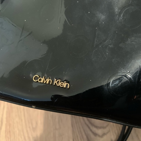 Calvin Klein Black Ashley Black Mini Satchel Purse Hand Bag Duffel Embossed Logo - Picture 9 of 10